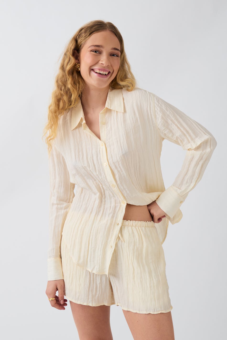 Crinkle shorts - Crème
