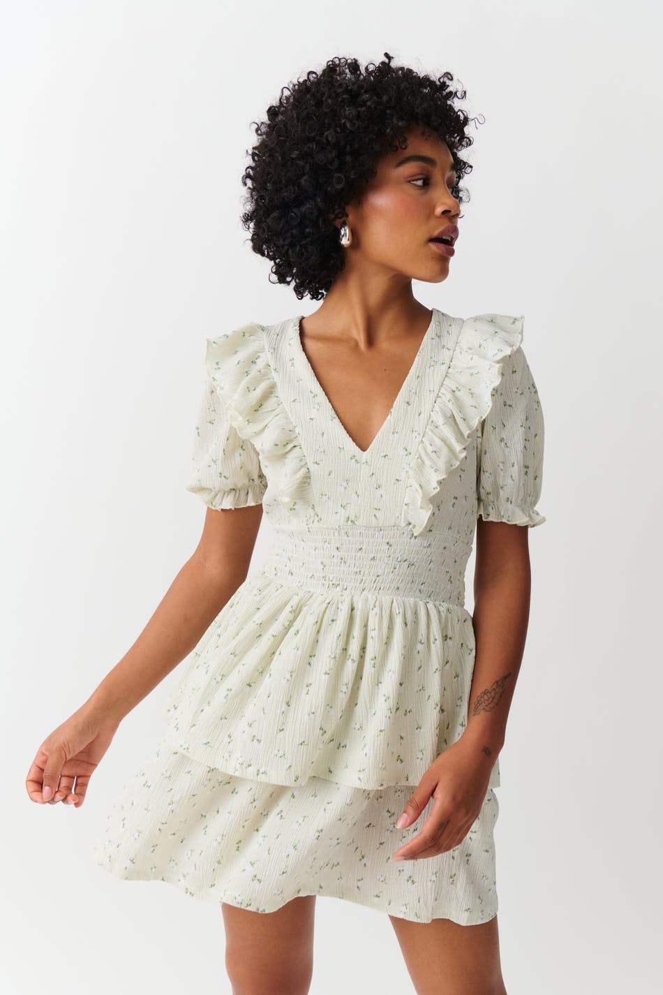 Smock frill dress - Blanc cassé