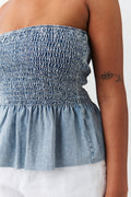Smock peplum denim top - Bleu clair