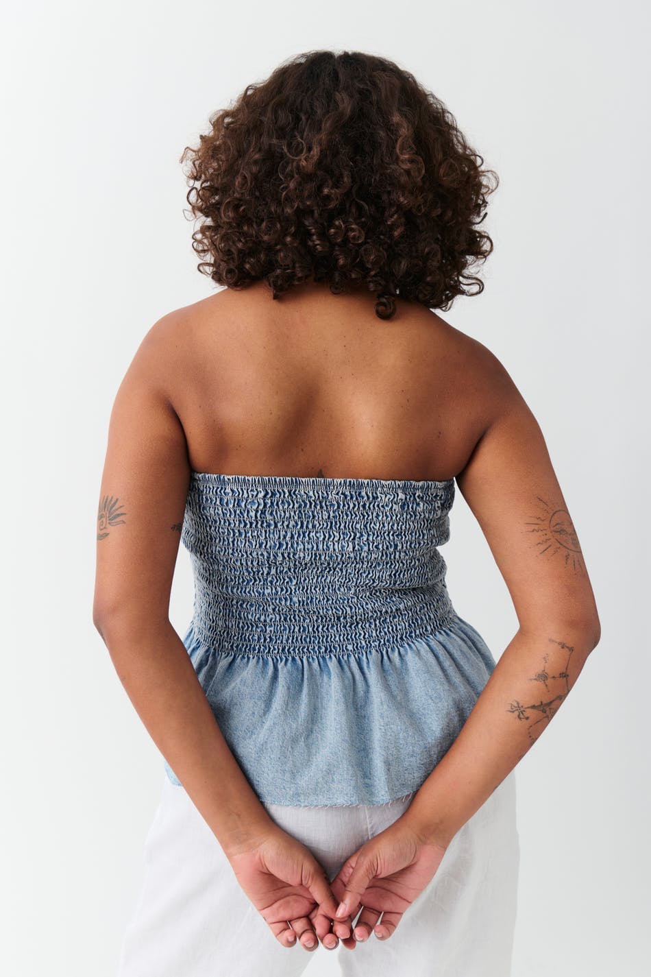 Smock peplum denim top - Bleu clair