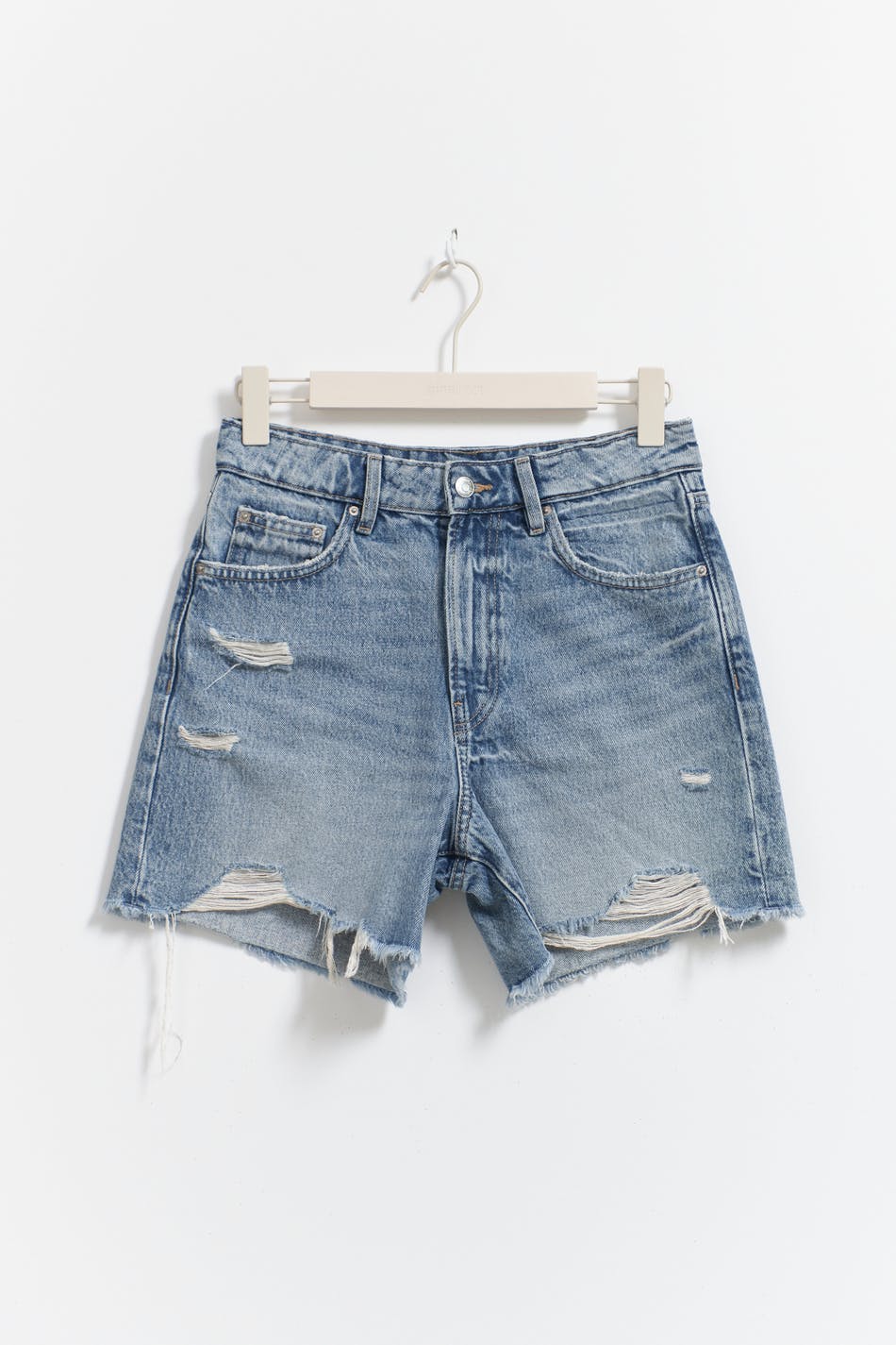 distressed high denim shorts - Mid blue
