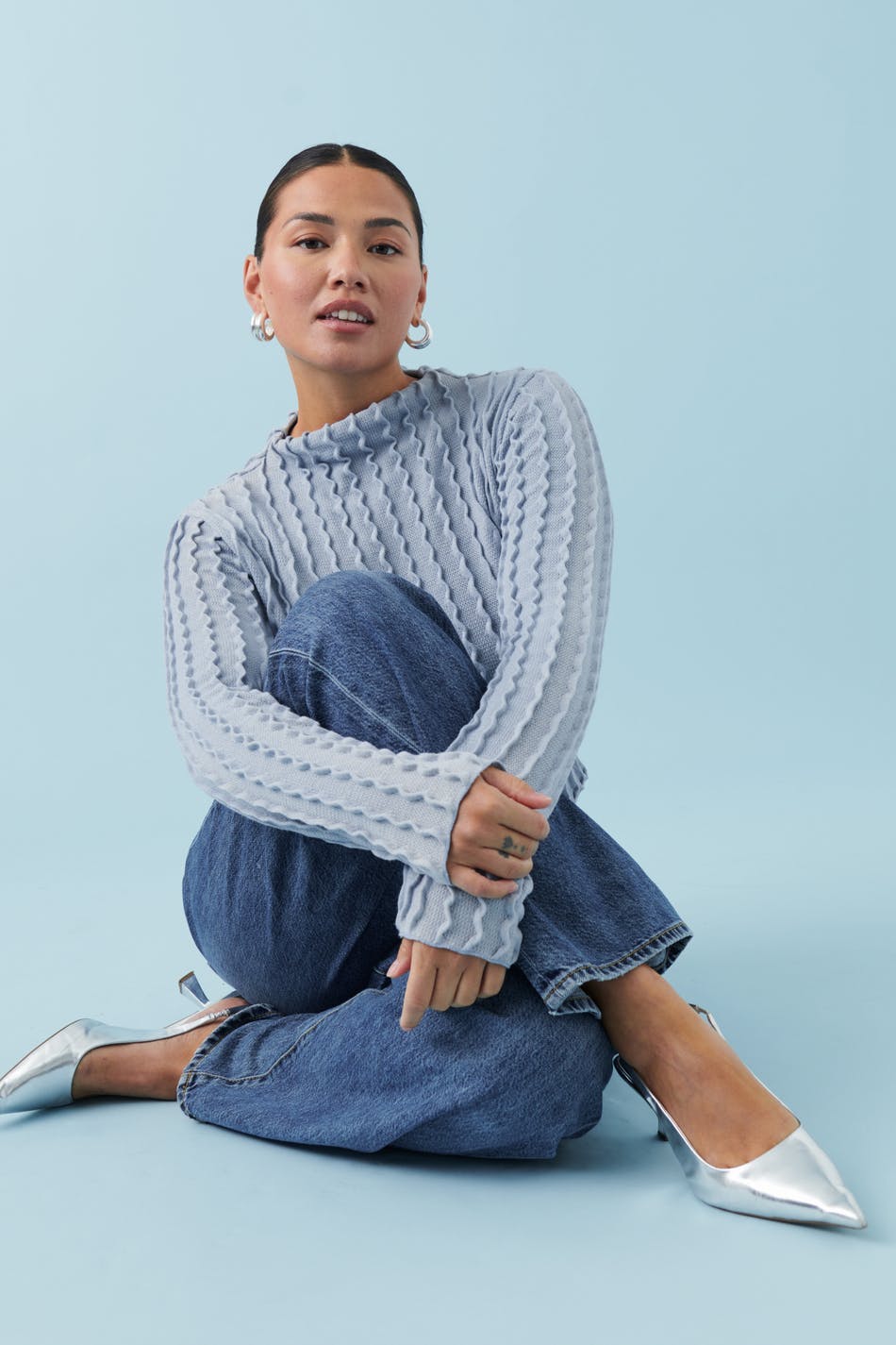 Structured long sleeve top - Zen blue