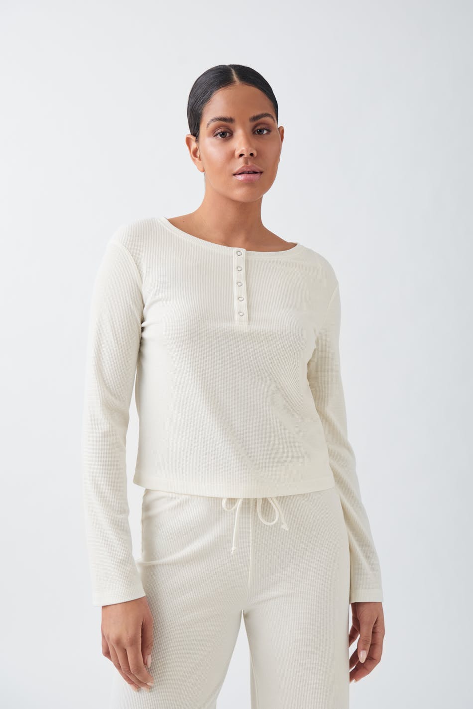 Waffle pyjamas long sleeve top - Tofu