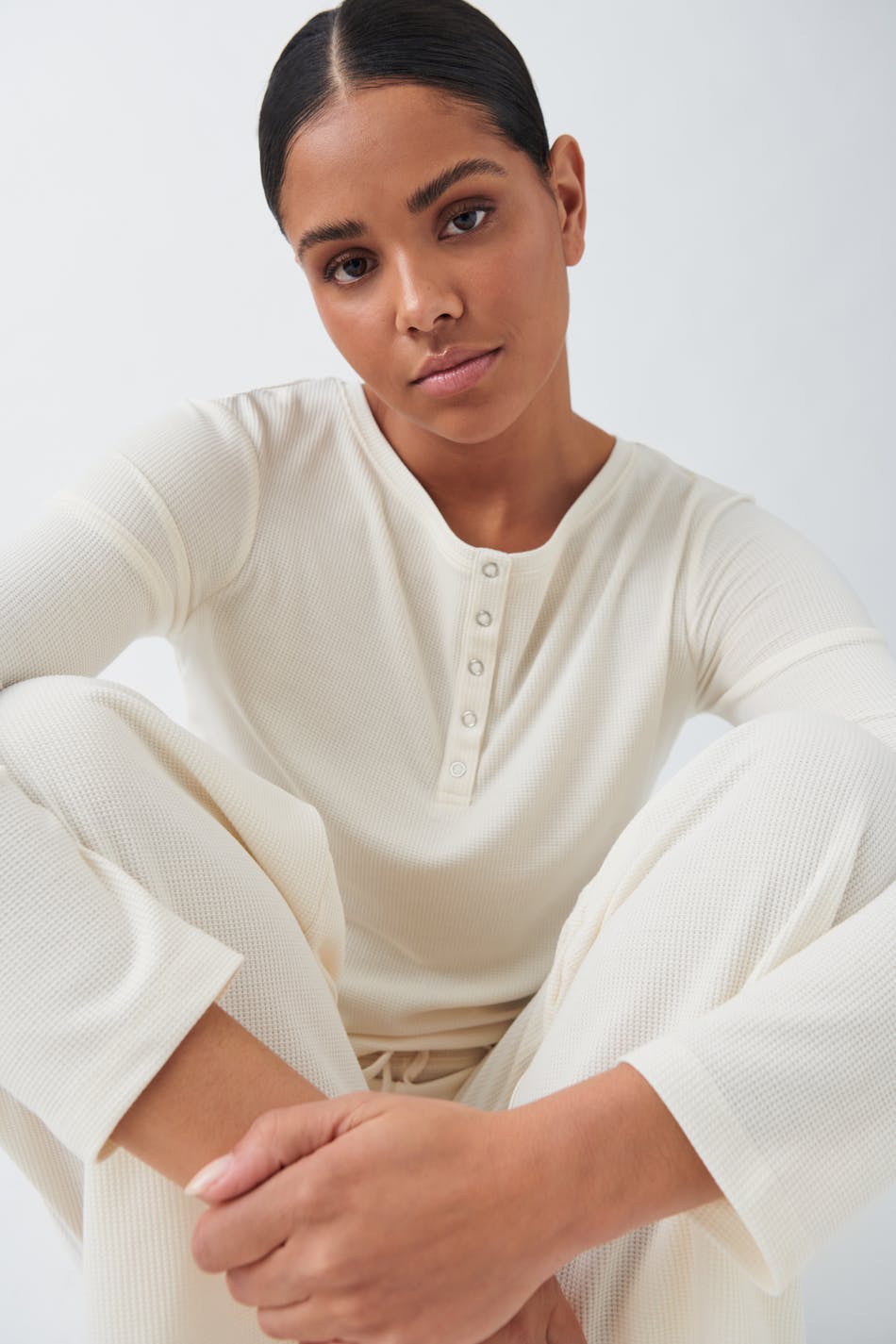 Waffle pyjamas long sleeve top - Tofu