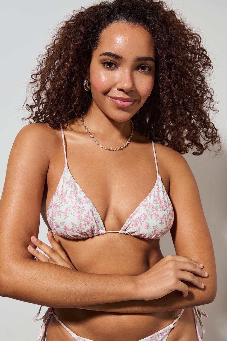 Semishine triangle bikini top - Rose ditsy
