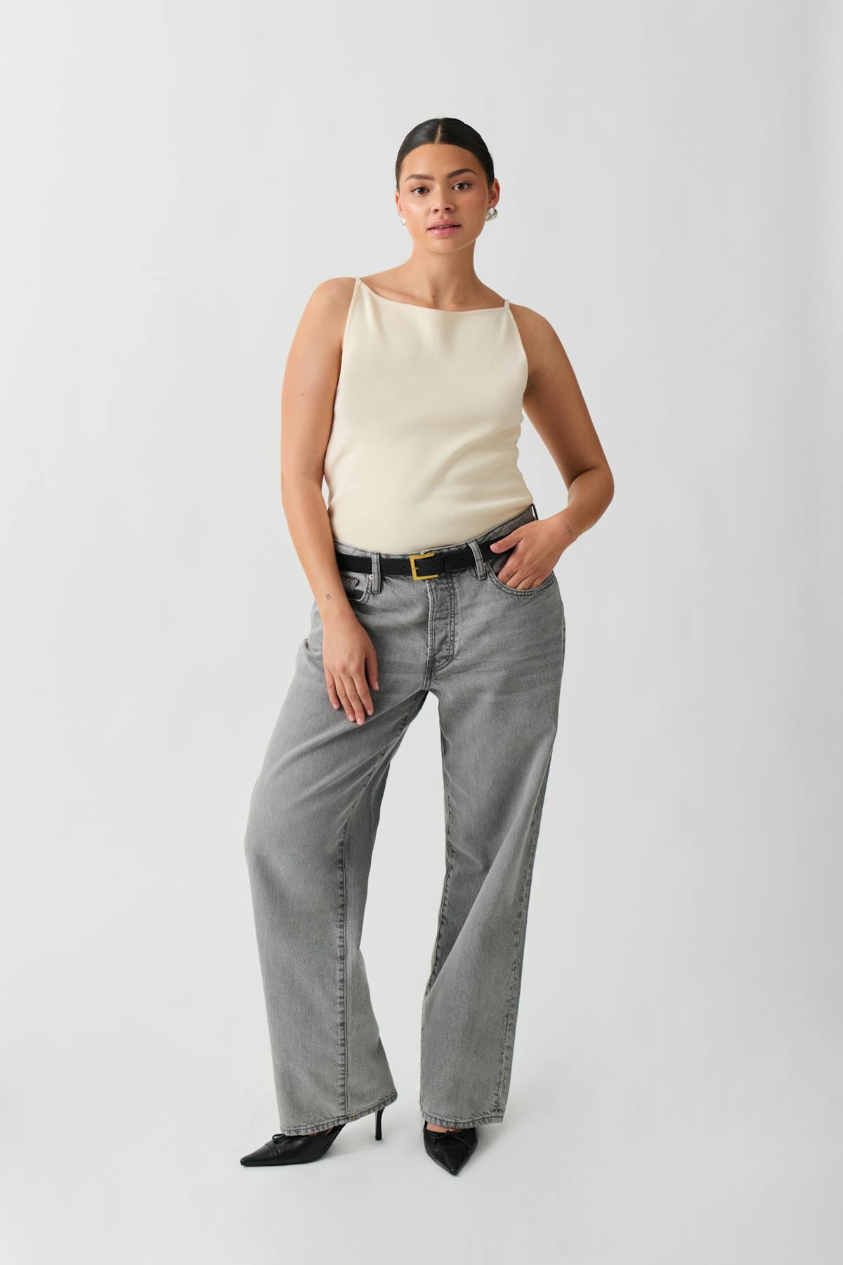 Knitted strap singlet - Knit white