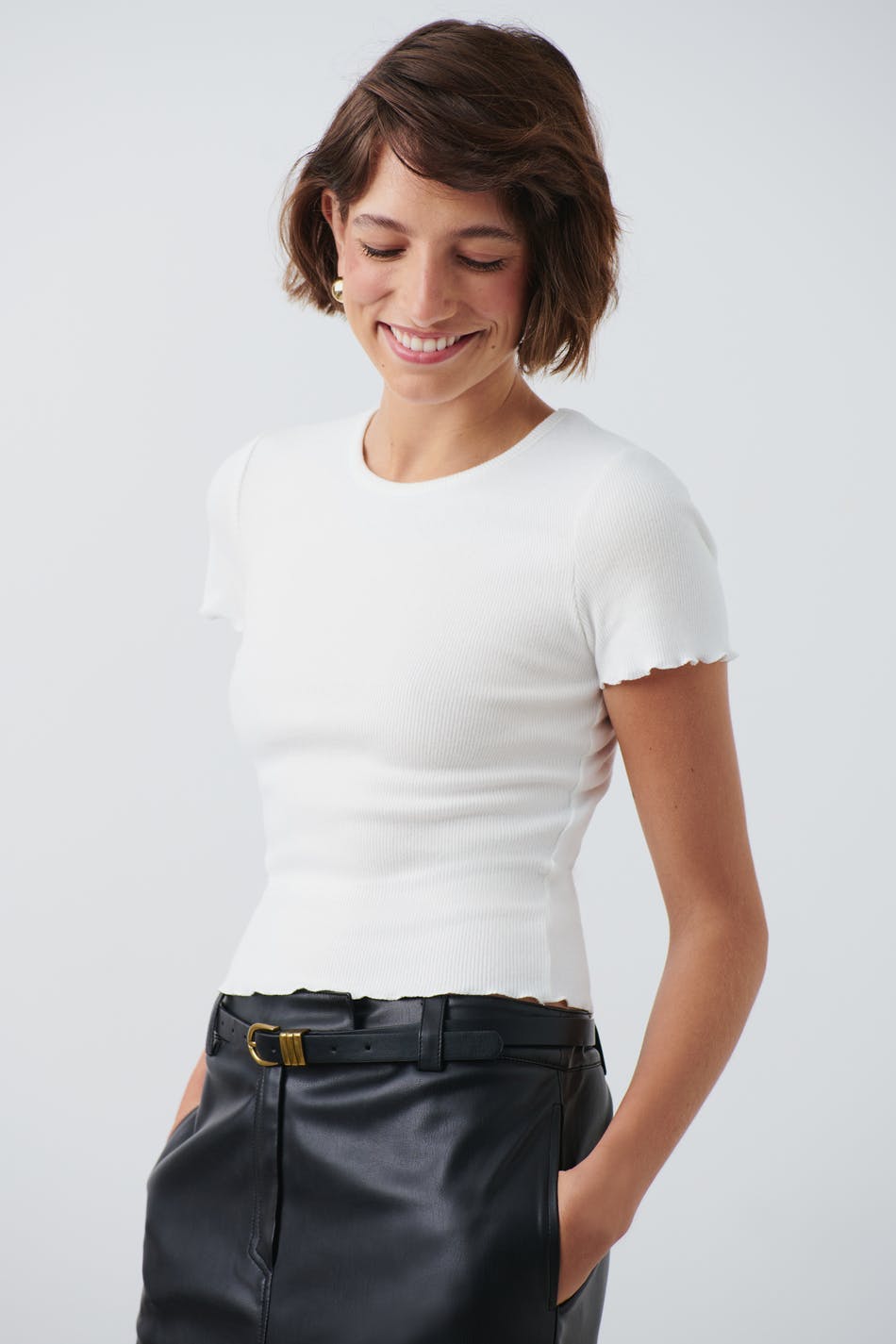 Brushed rib top - Blanc cassé