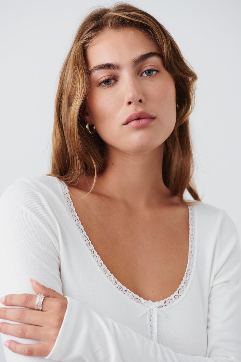 Lace detail top - Blanc cassé