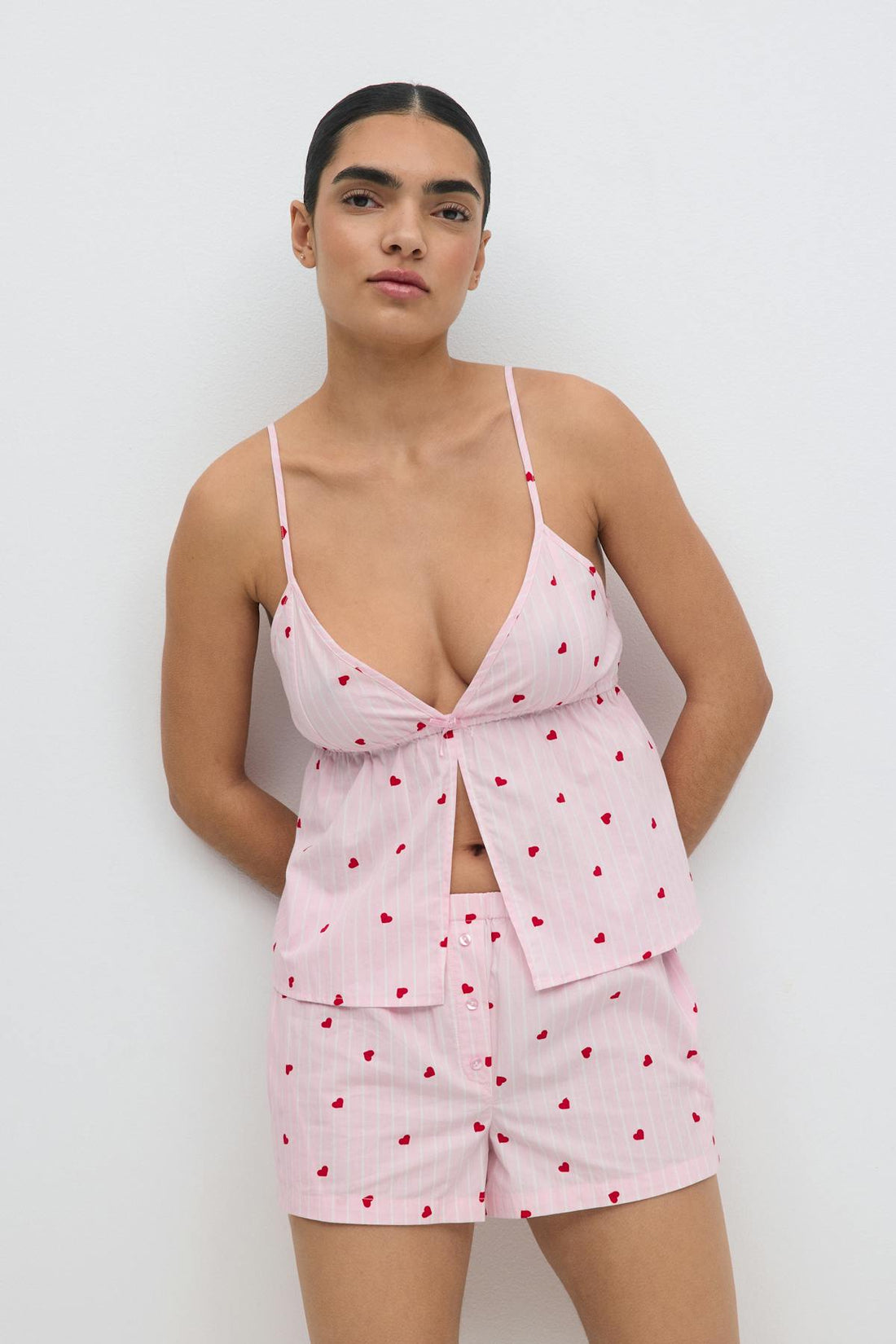 Poplin pyjamas shorts - Pink/stripe