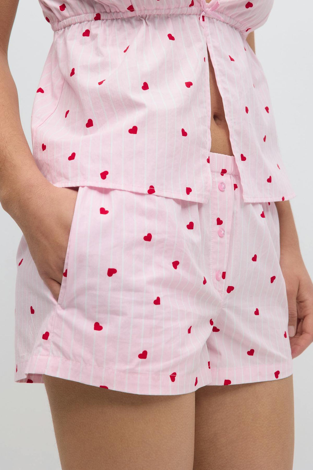 Poplin pyjamas shorts - Pink/stripe