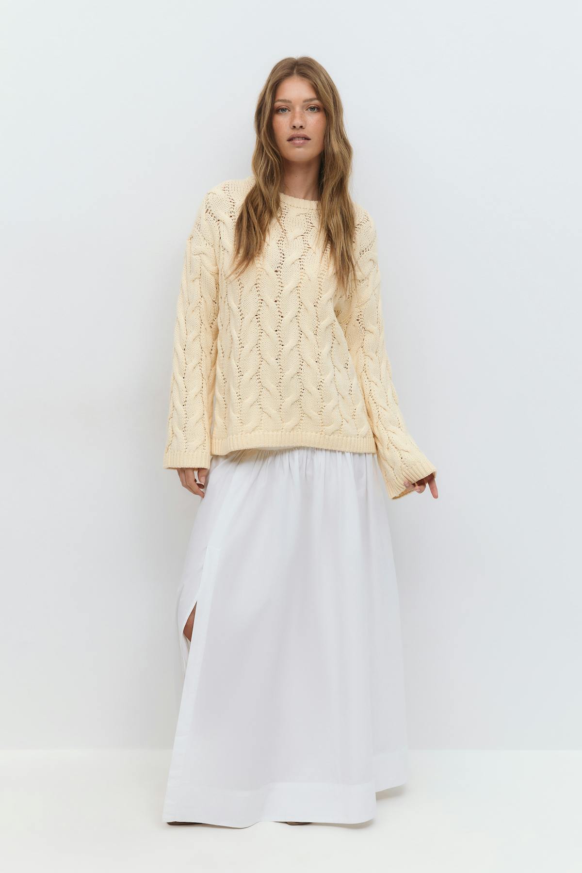 Cable knitted sweater - Crème