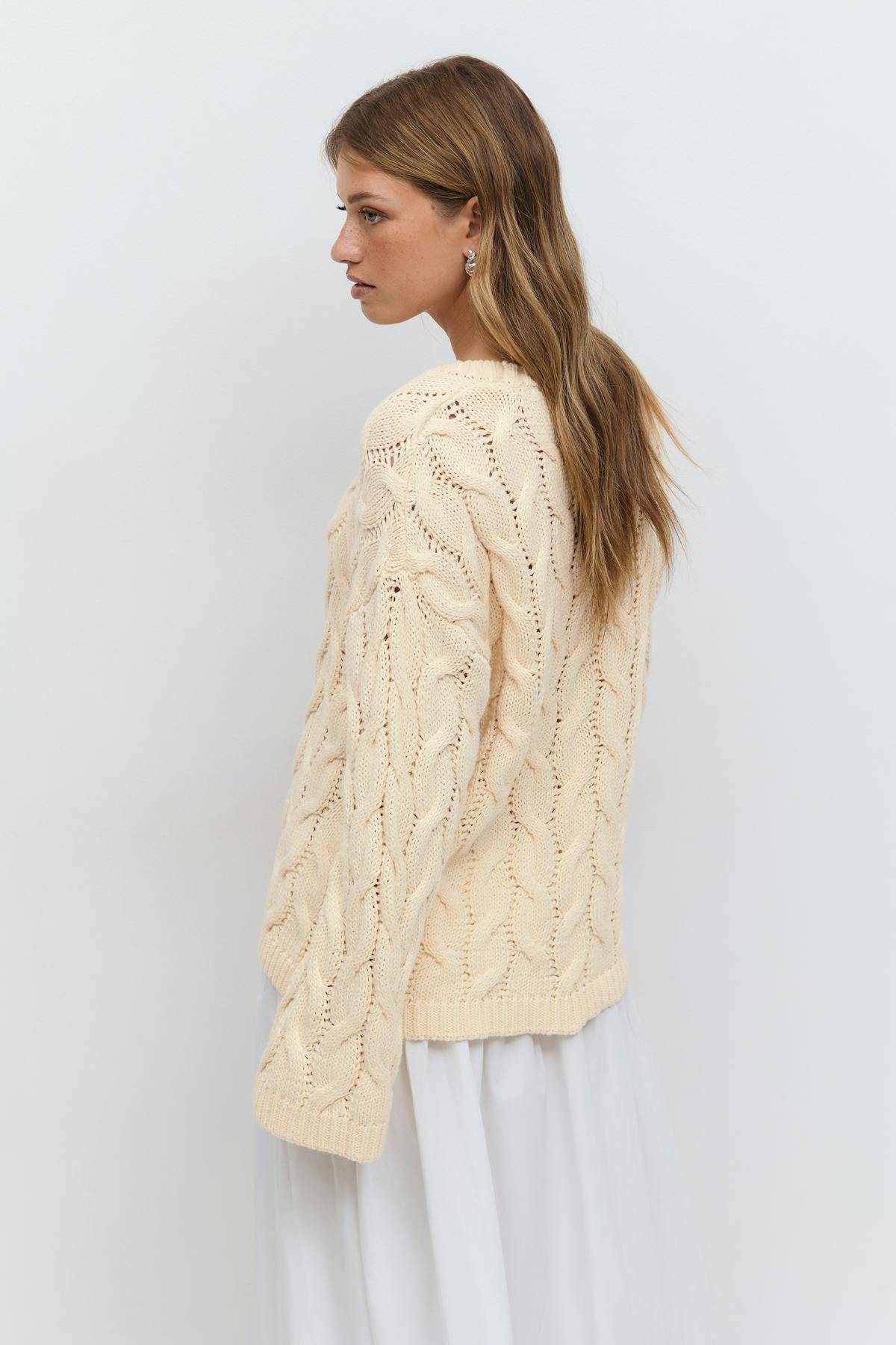 Cable knitted sweater - Crème