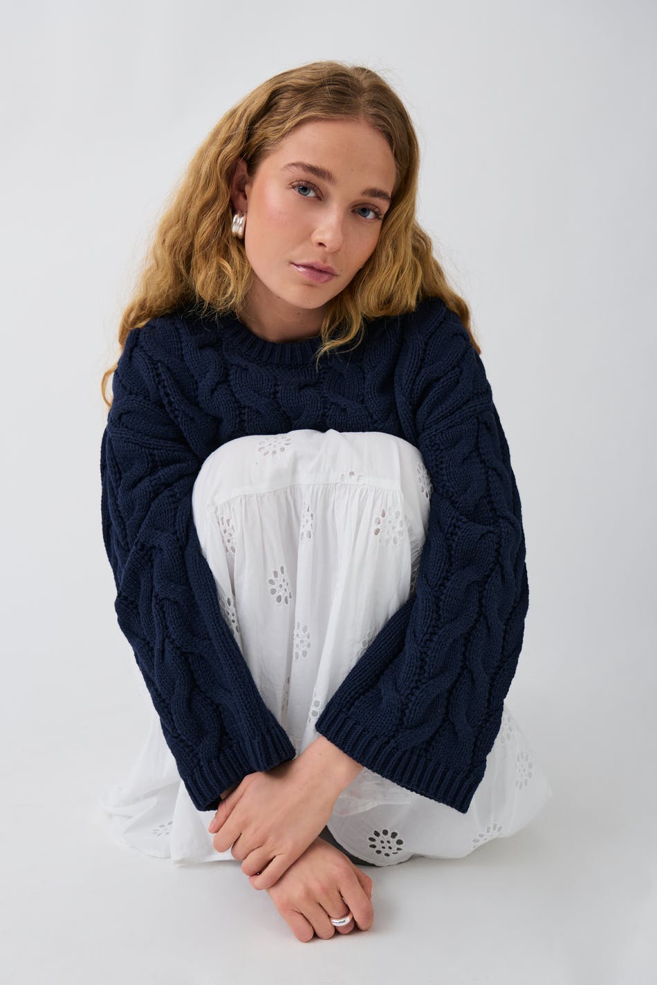 Cable knitted sweater - Navy blazer