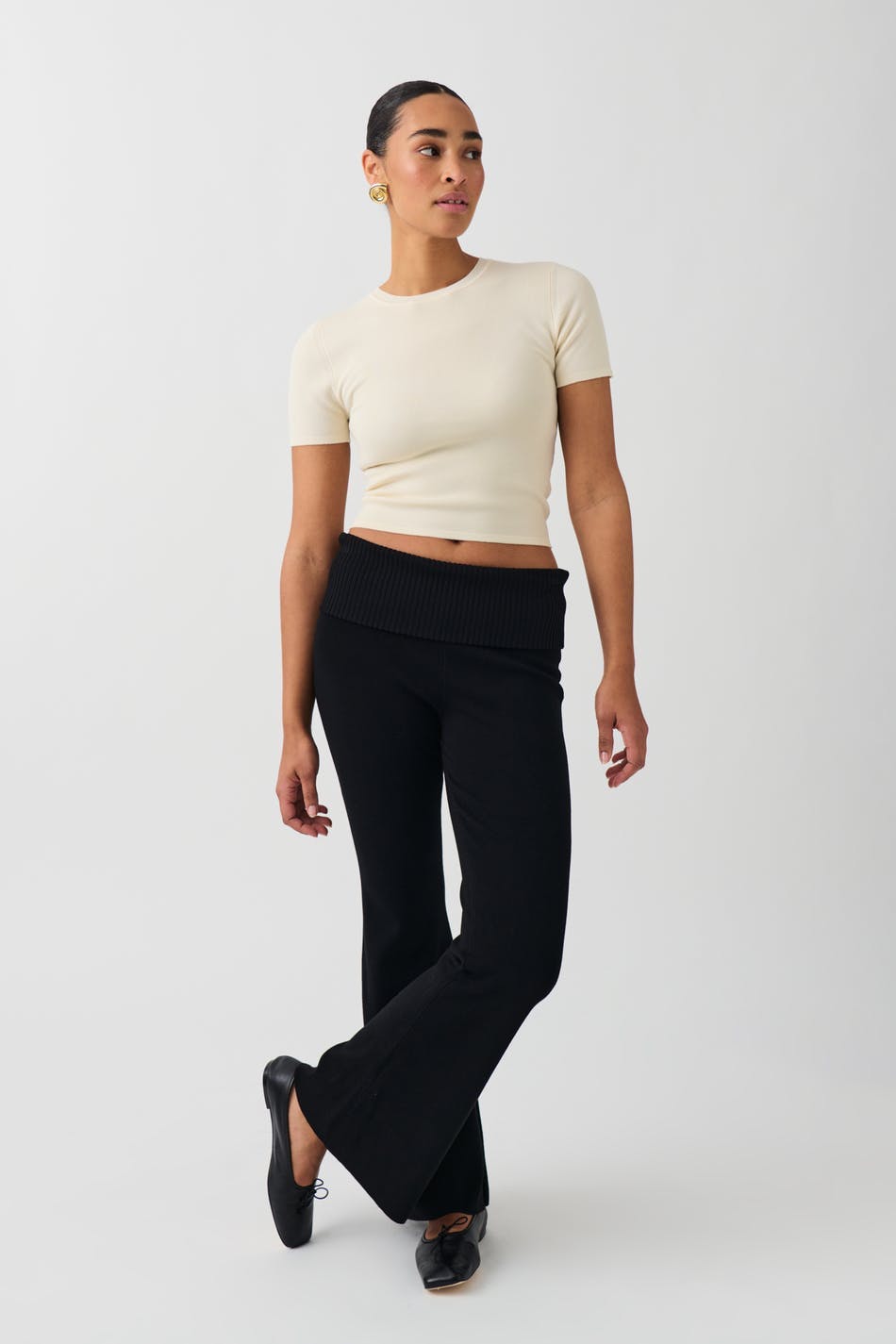 Knitted folded down trousers - Noir