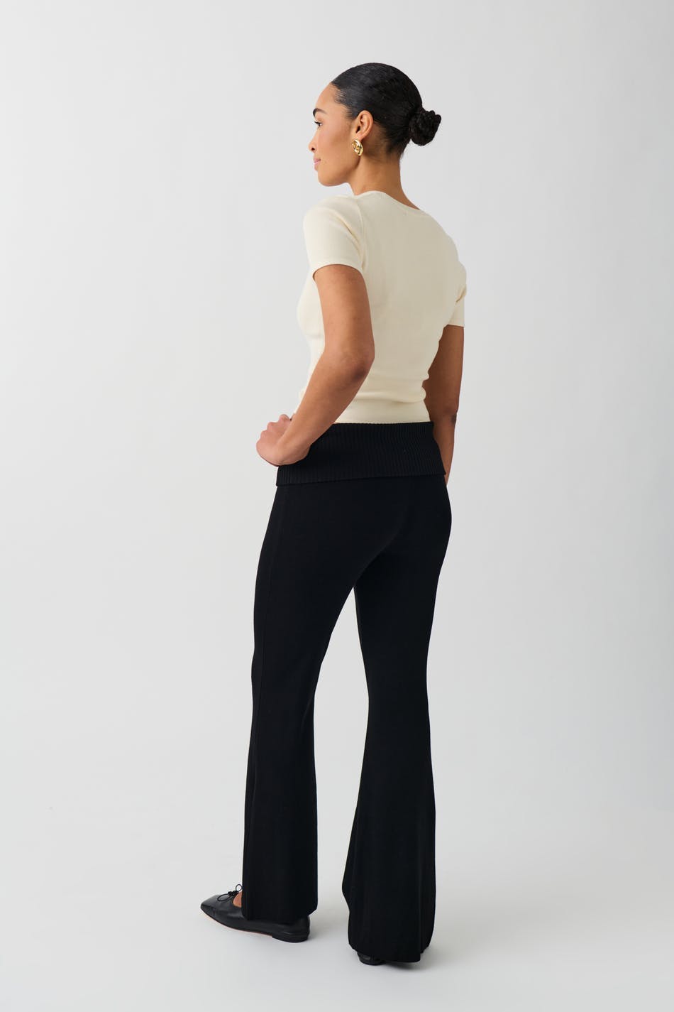 Knitted folded down trousers - Noir