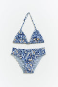 Y flounce bikini set - Blue paisley