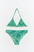 Y triangle bikini set - Green paisley