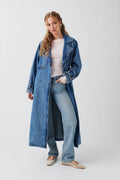 Denim long trench coat - Bleu