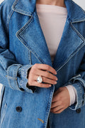 Denim long trench coat