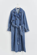Denim long trench coat