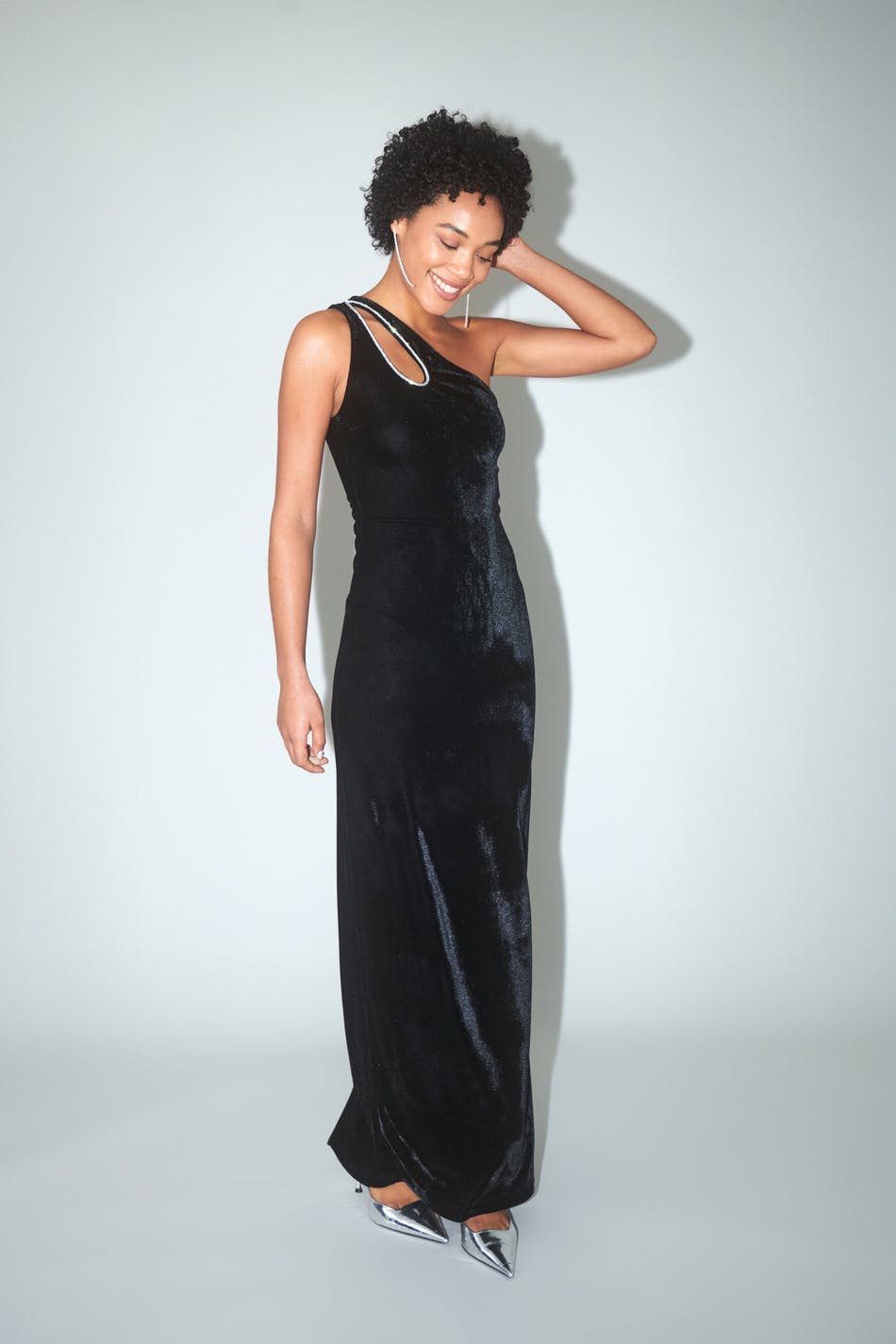 Velvet rhinestone maxi dress - Noir