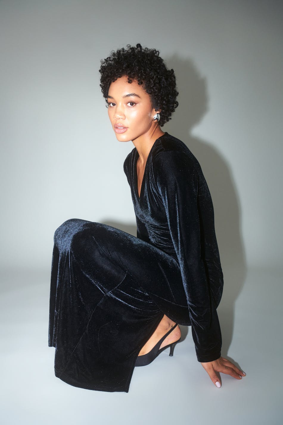 Ruched velvet maxi dress - Noir