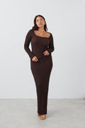 Textured maxi skirt - Coffee bean