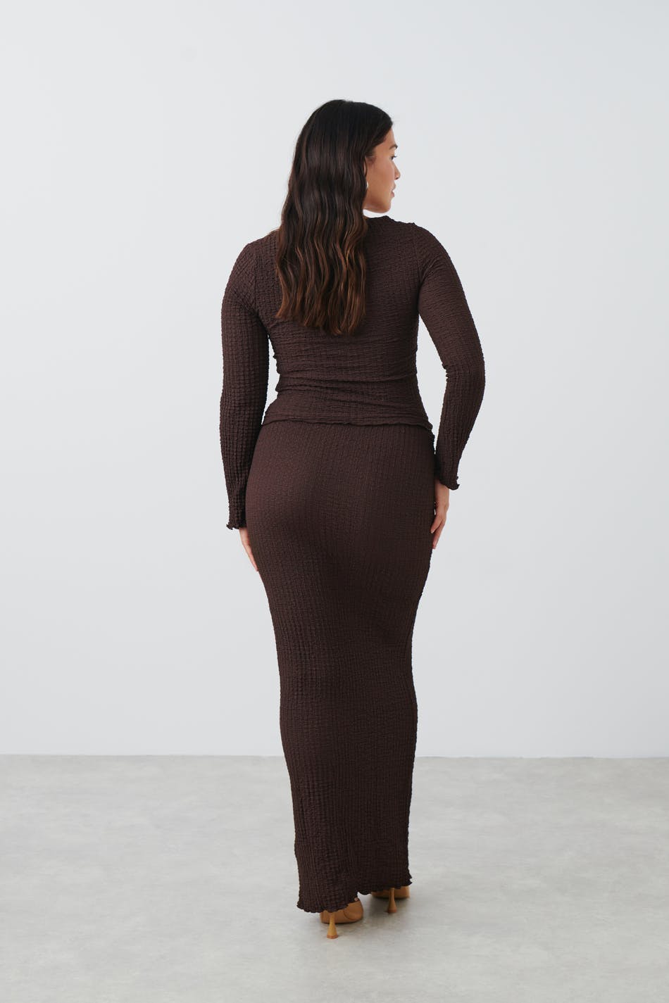 Textured maxi skirt - Coffee bean