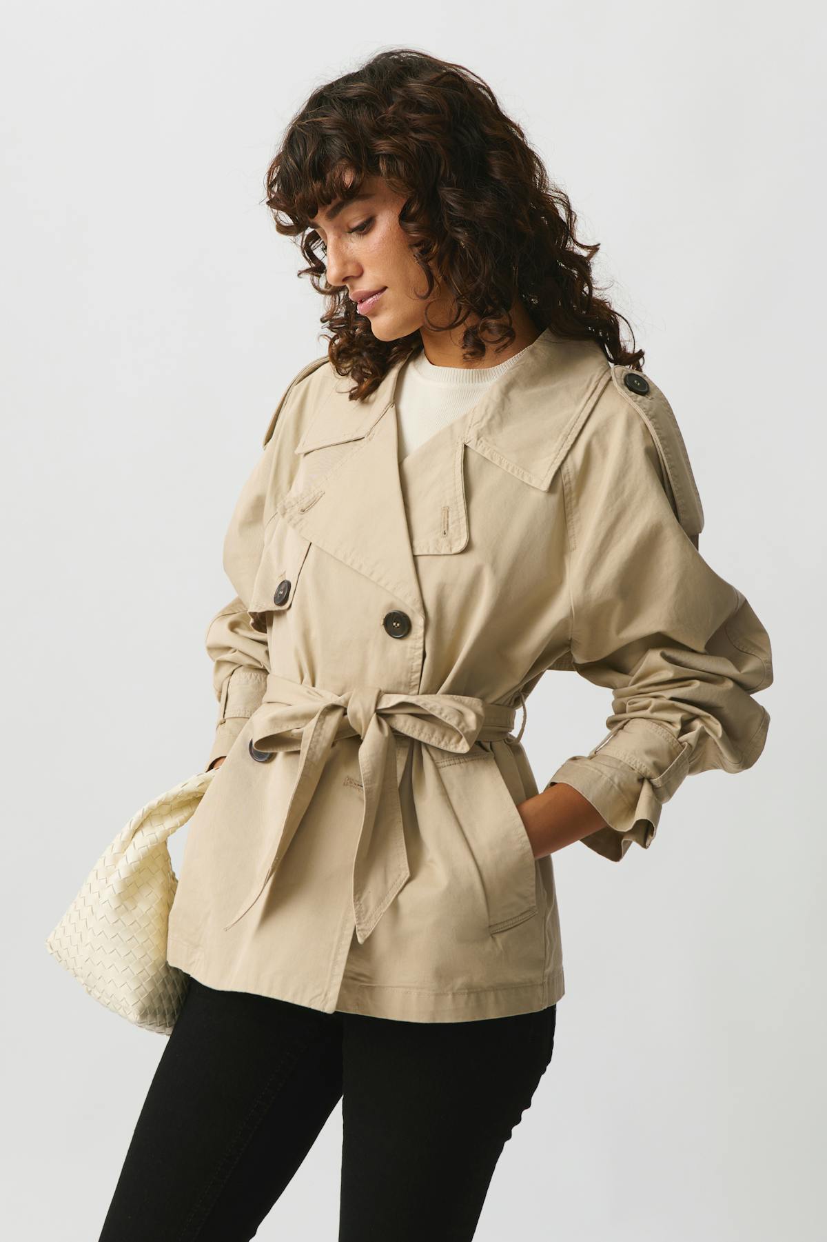 short belted trench coat - Noir