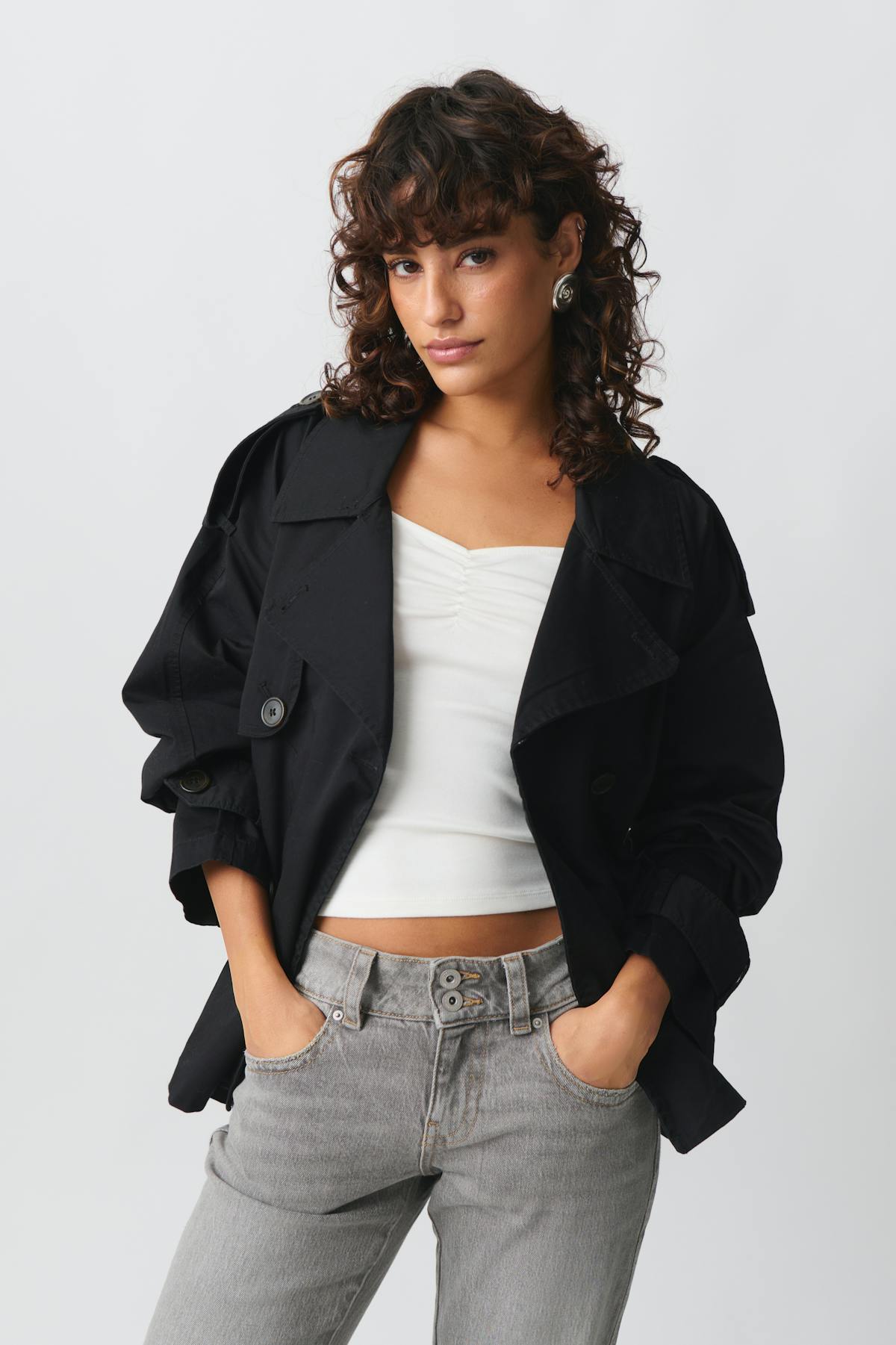 short belted trench coat - Noir