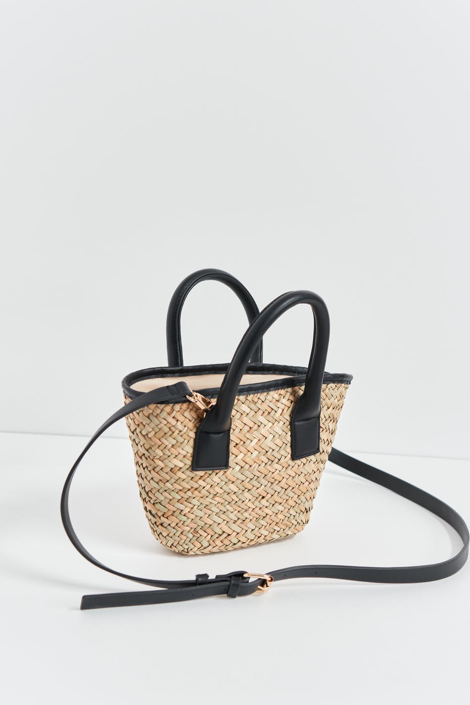 Straw contrast bag - Beige/black