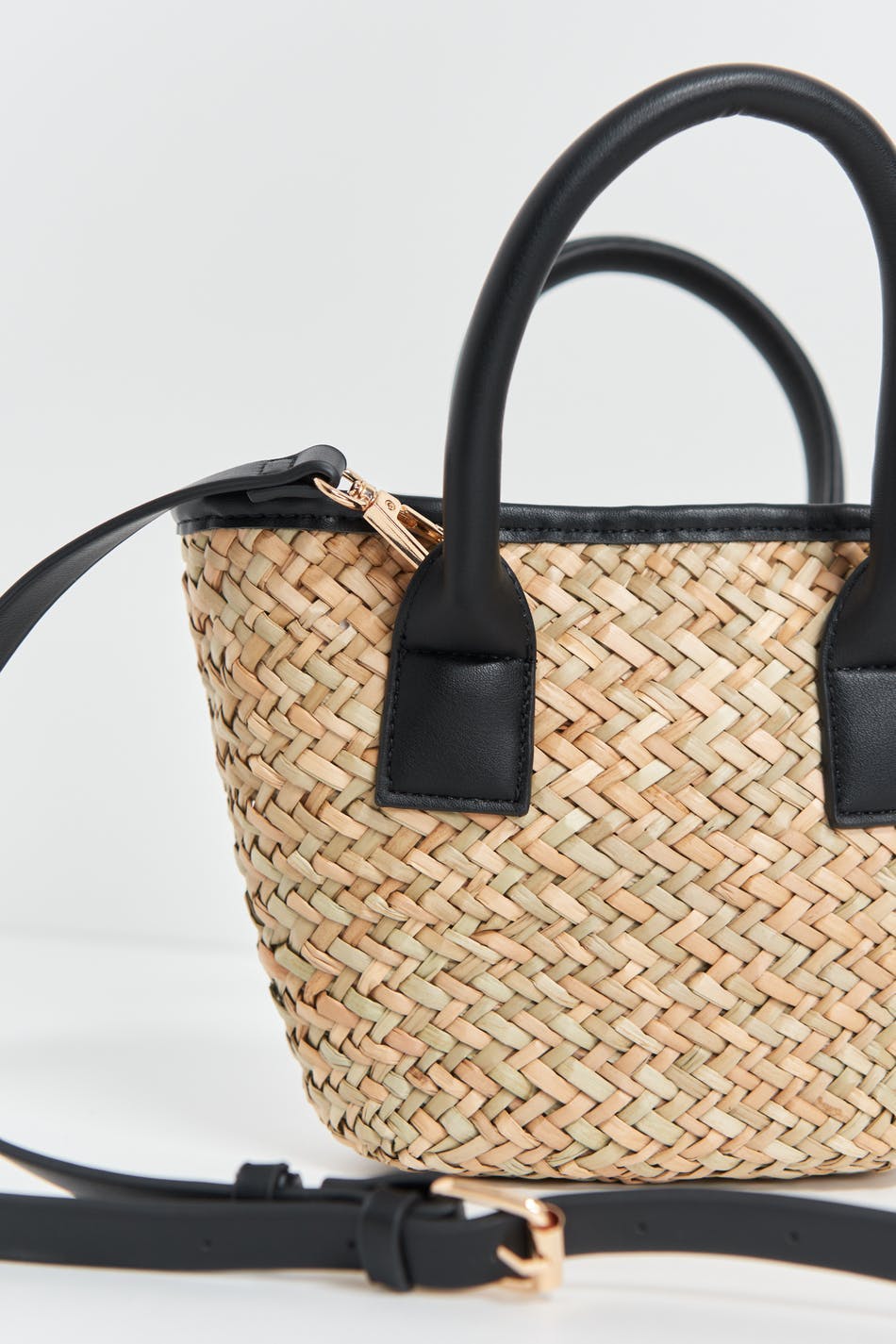 Straw contrast bag - Beige/black