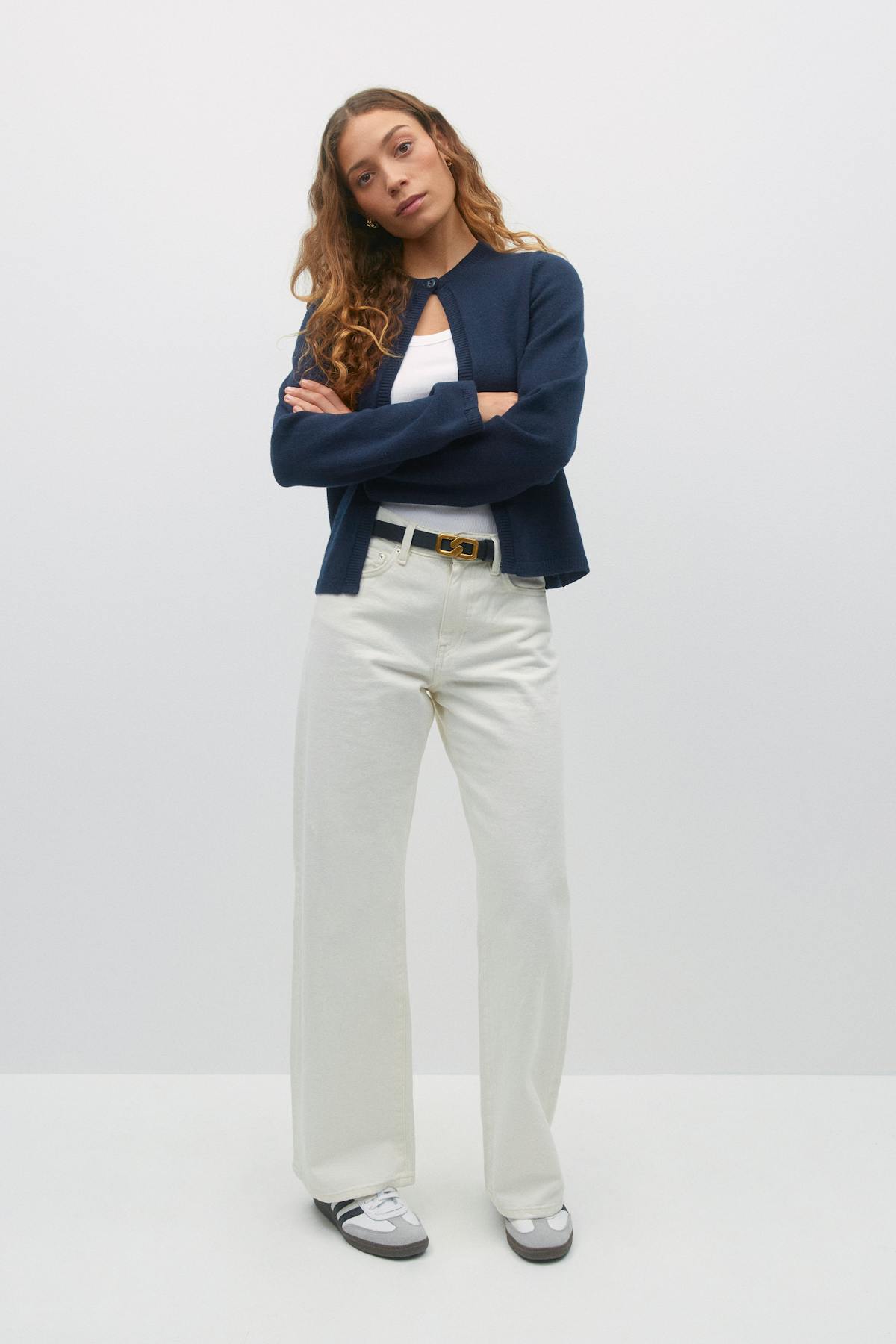 One button knit cardigan - Blanc cassé
