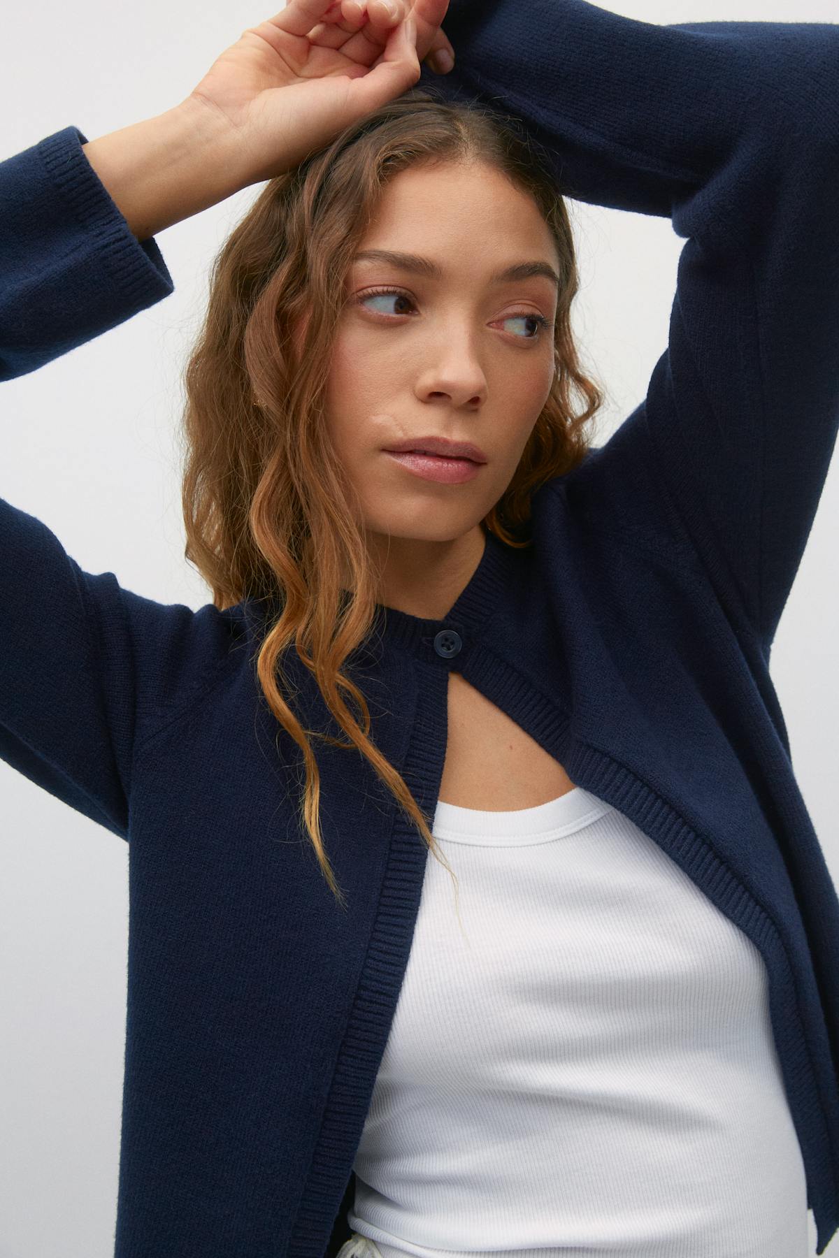 One button knit cardigan - Blanc cassé