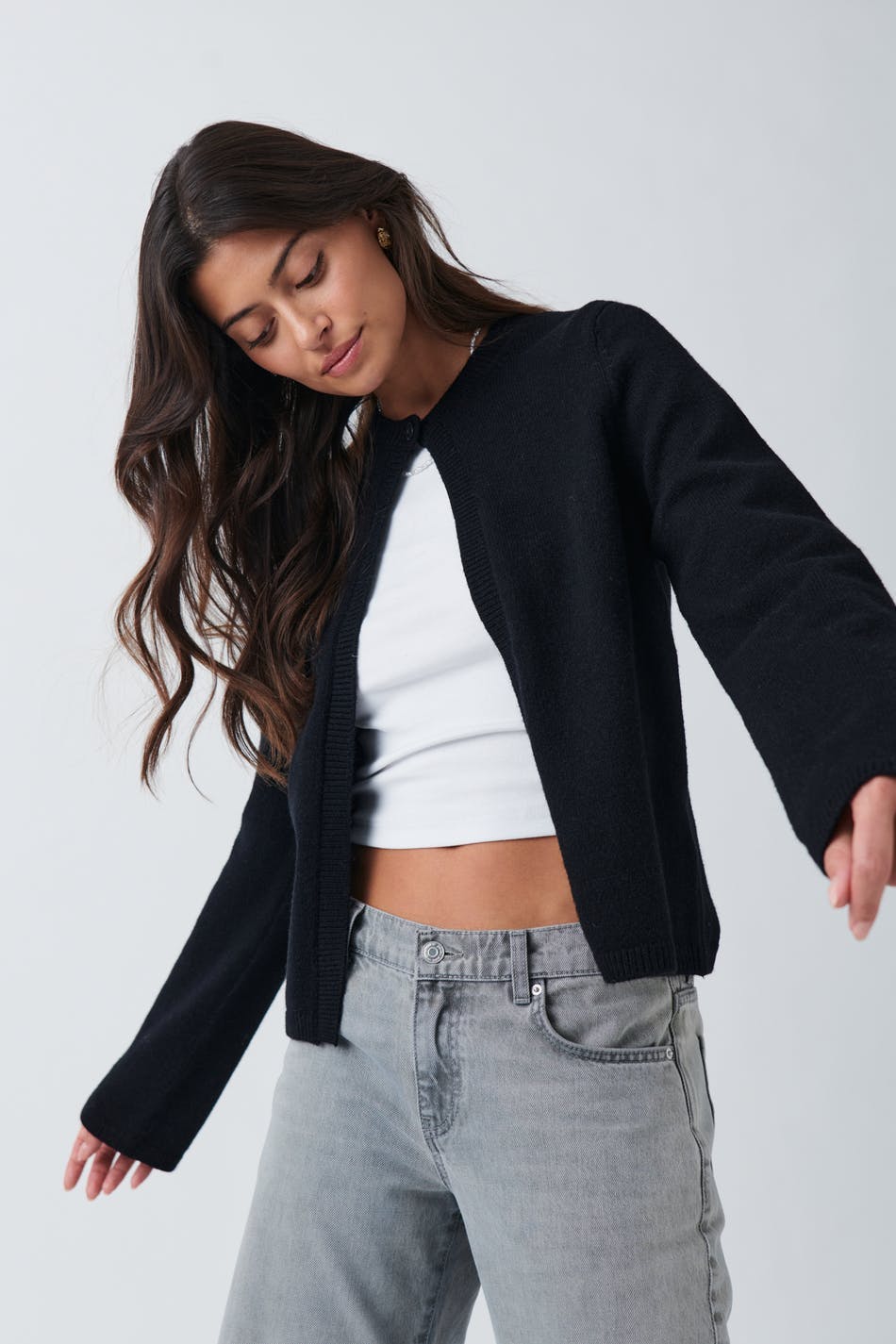 One button knit cardigan - Noir