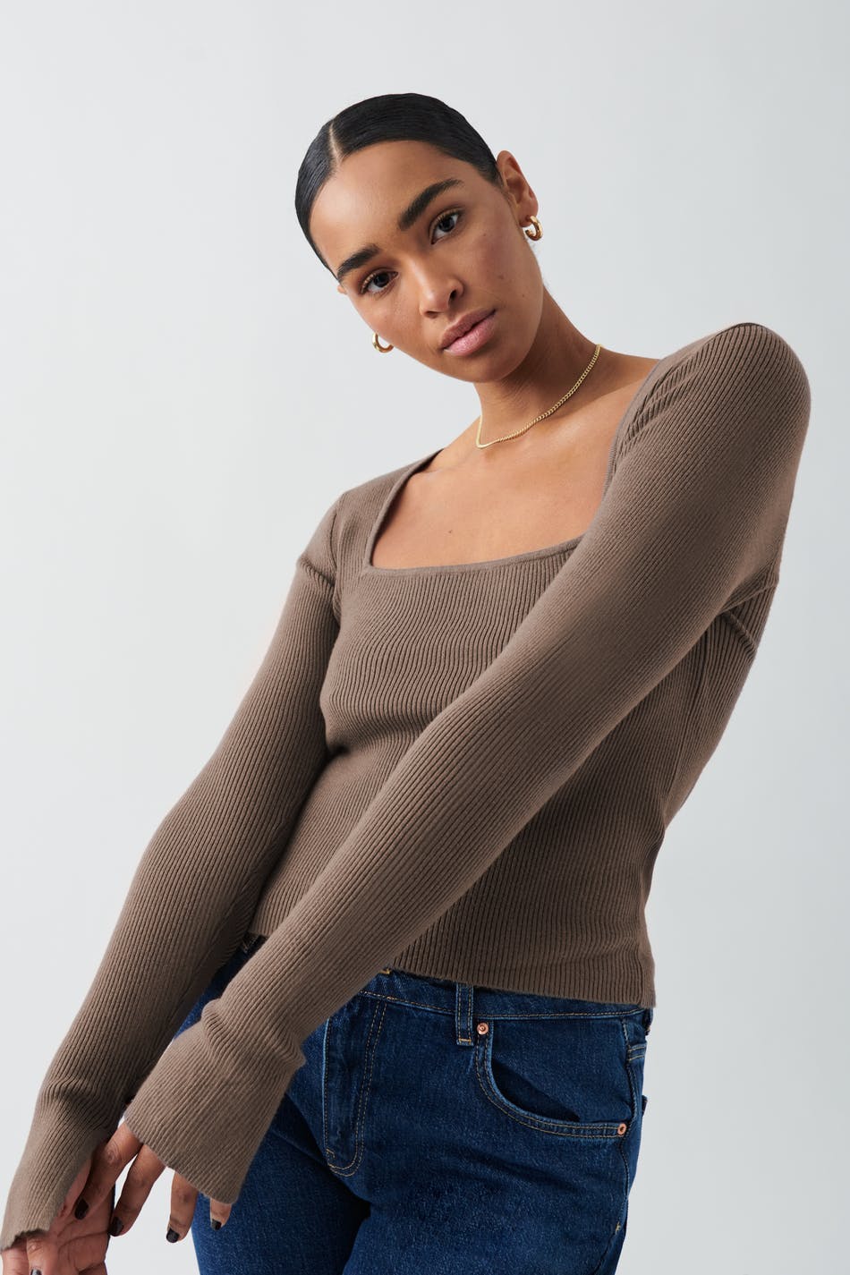 Knitted squareneck top - Silver filigee