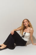 Wide satin trousers - Beige