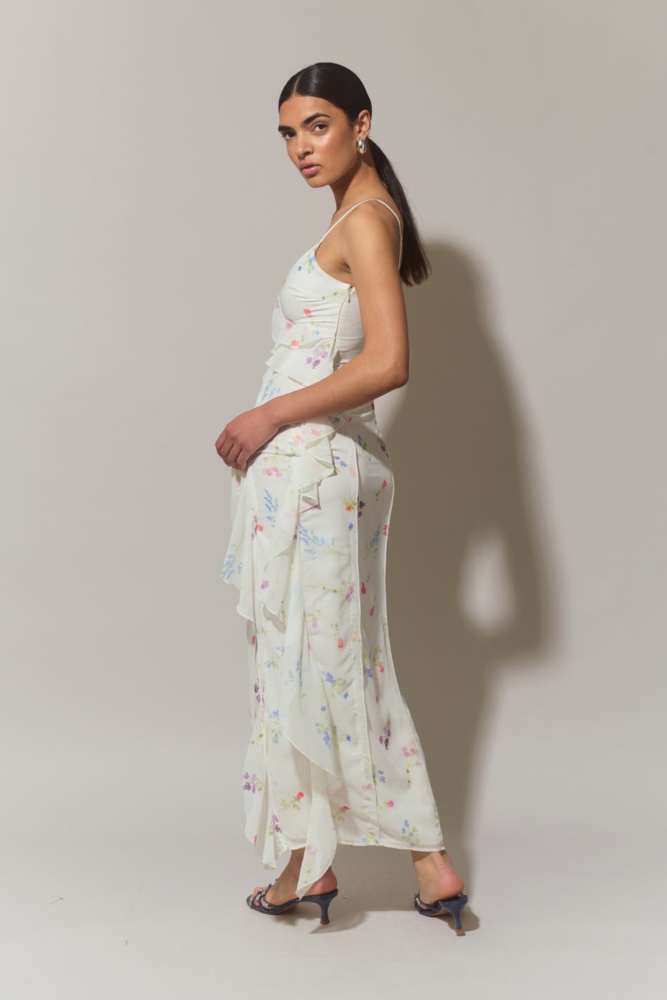 Frill chiffon maxi dress - Noir