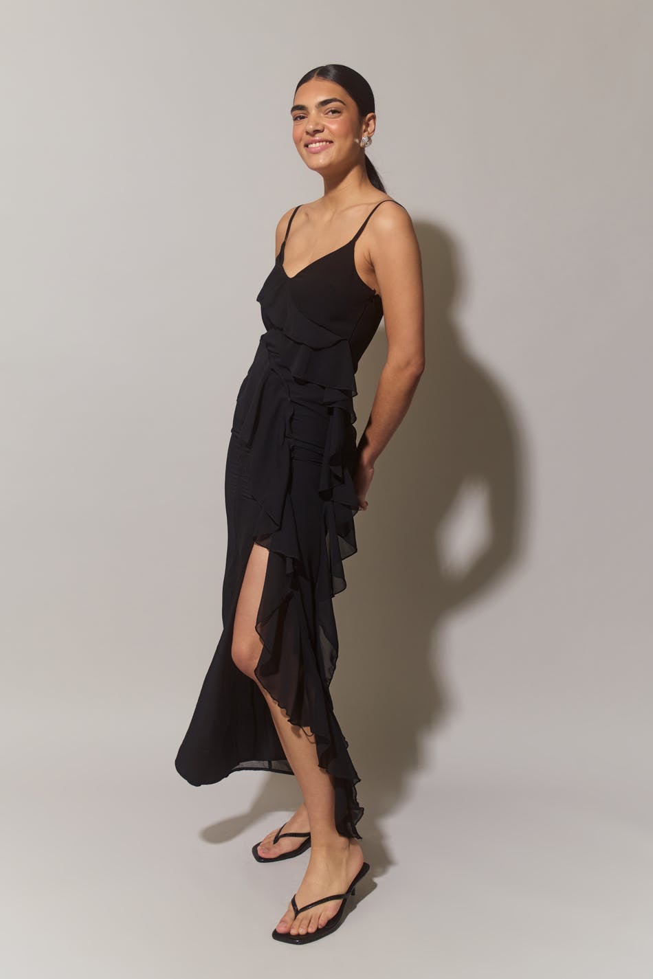 Frill chiffon maxi dress - Poison green