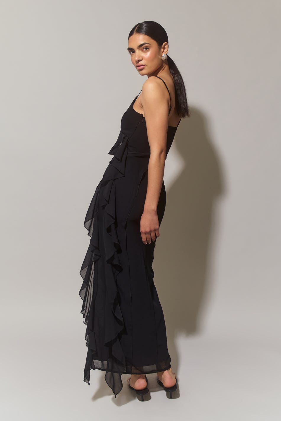 Frill chiffon maxi dress - Poison green