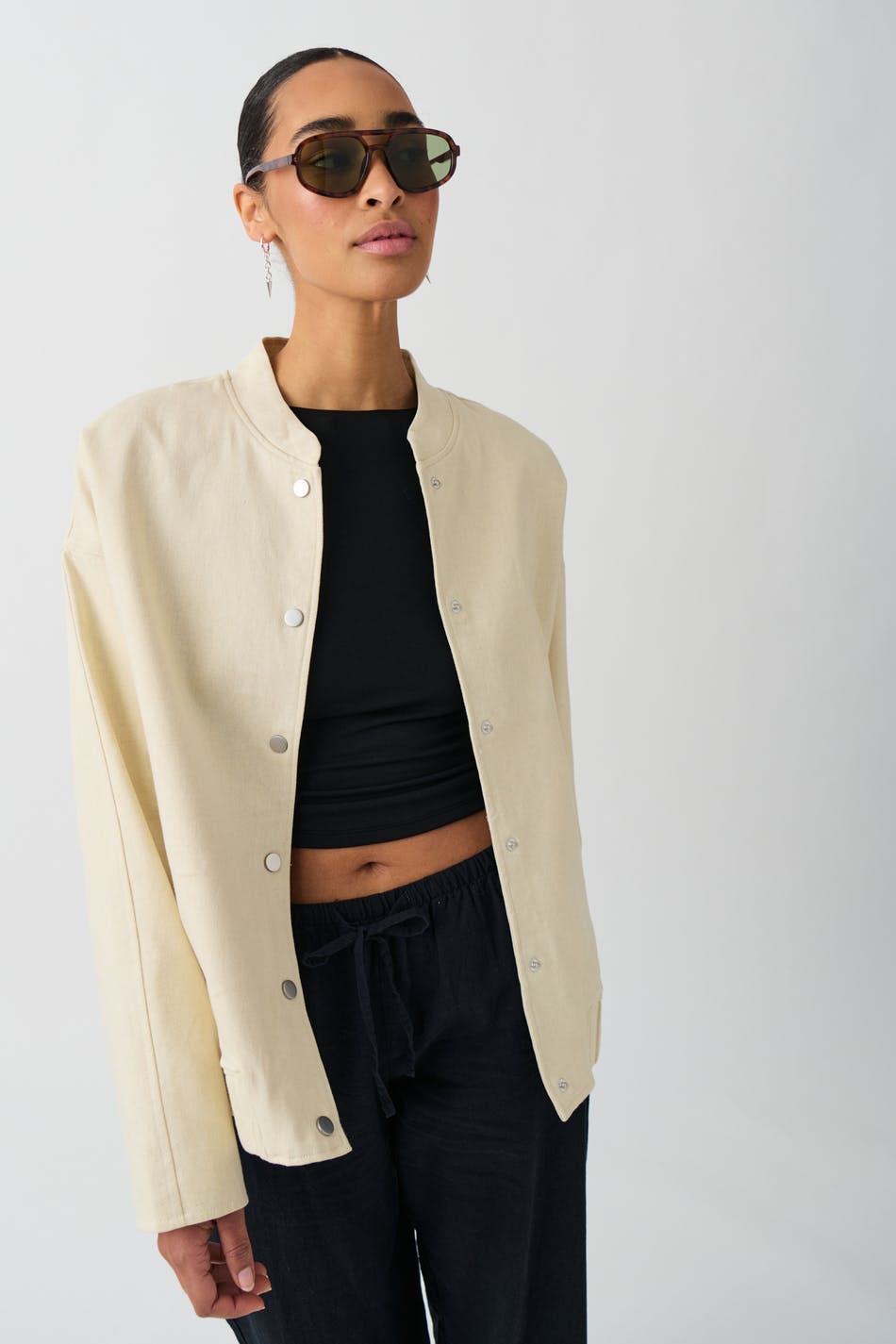 Linen blend bomber jacket - Linen beige