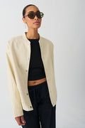 Linen blend bomber jacket - Linen beige