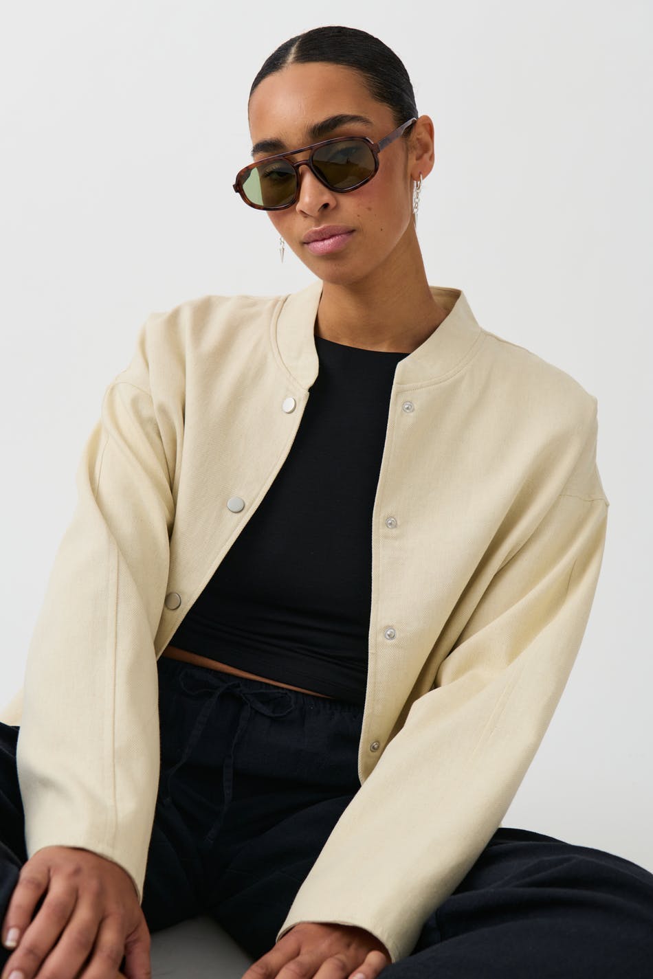 Linen blend bomber jacket - Linen beige