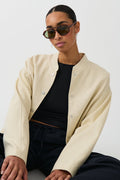 Linen blend bomber jacket - Linen beige