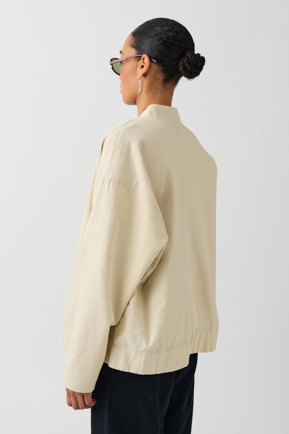 Linen blend bomber jacket - Linen beige
