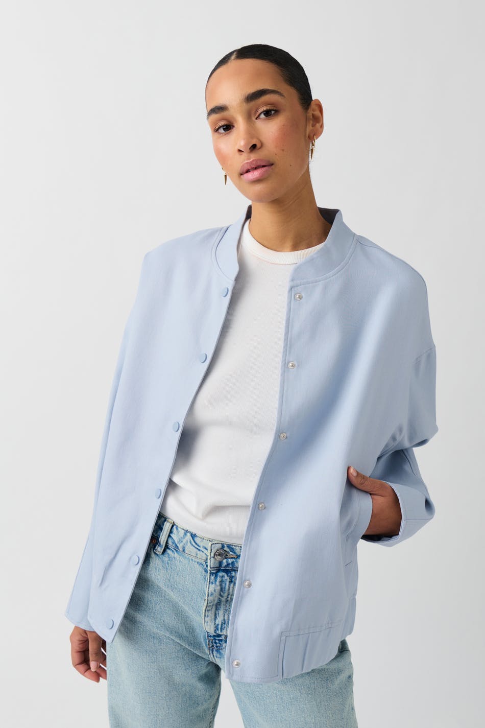 Linen blend bomber jacket - Zen blue