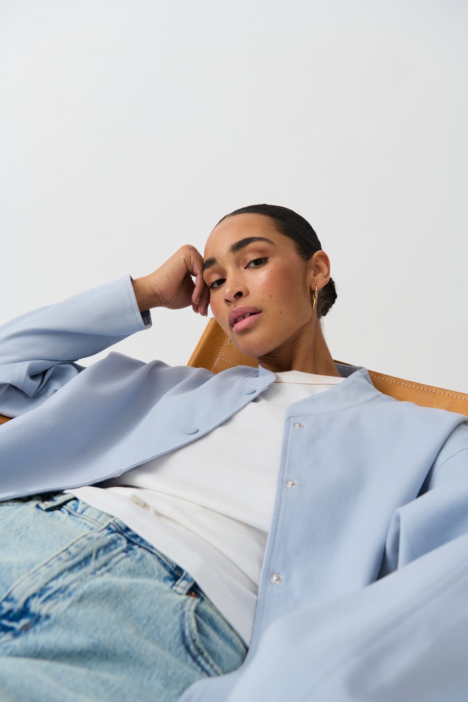Linen blend bomber jacket - Zen blue