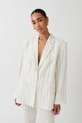 Texture linen blend blazer - White/stripe