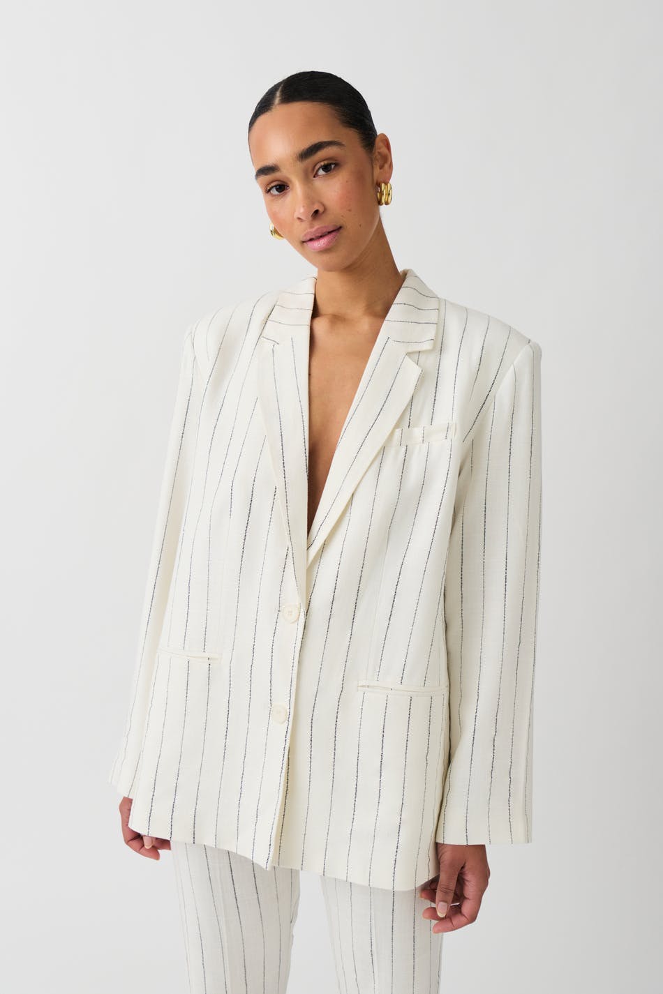 Texture linen blend blazer - White/stripe