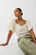 Puff sleeve blouse - Cream dot aop